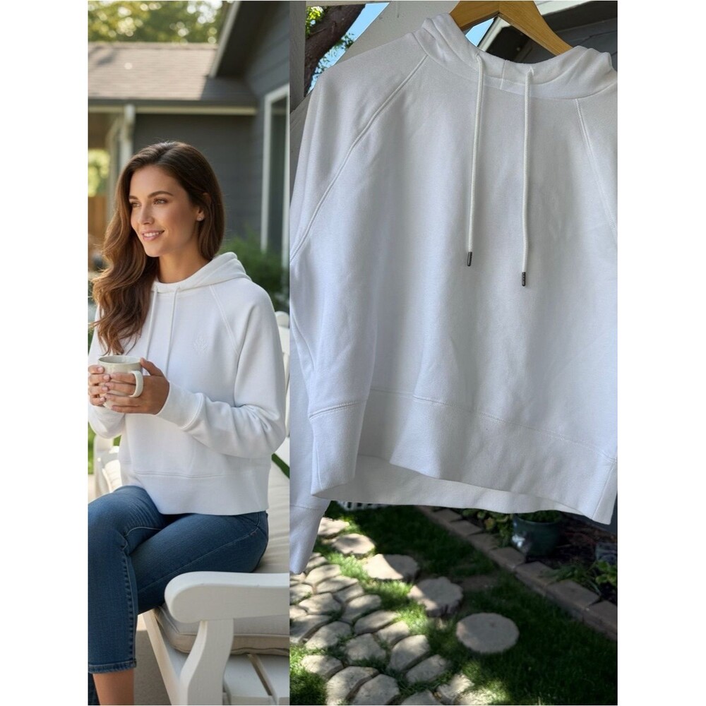 NWT Universal Thread White Cropped Hoodie Sweatshirt Large Fleece Pullover